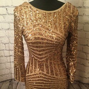 Gold Sequence Stretch Bodycon Dress- Size: Small/Medium
